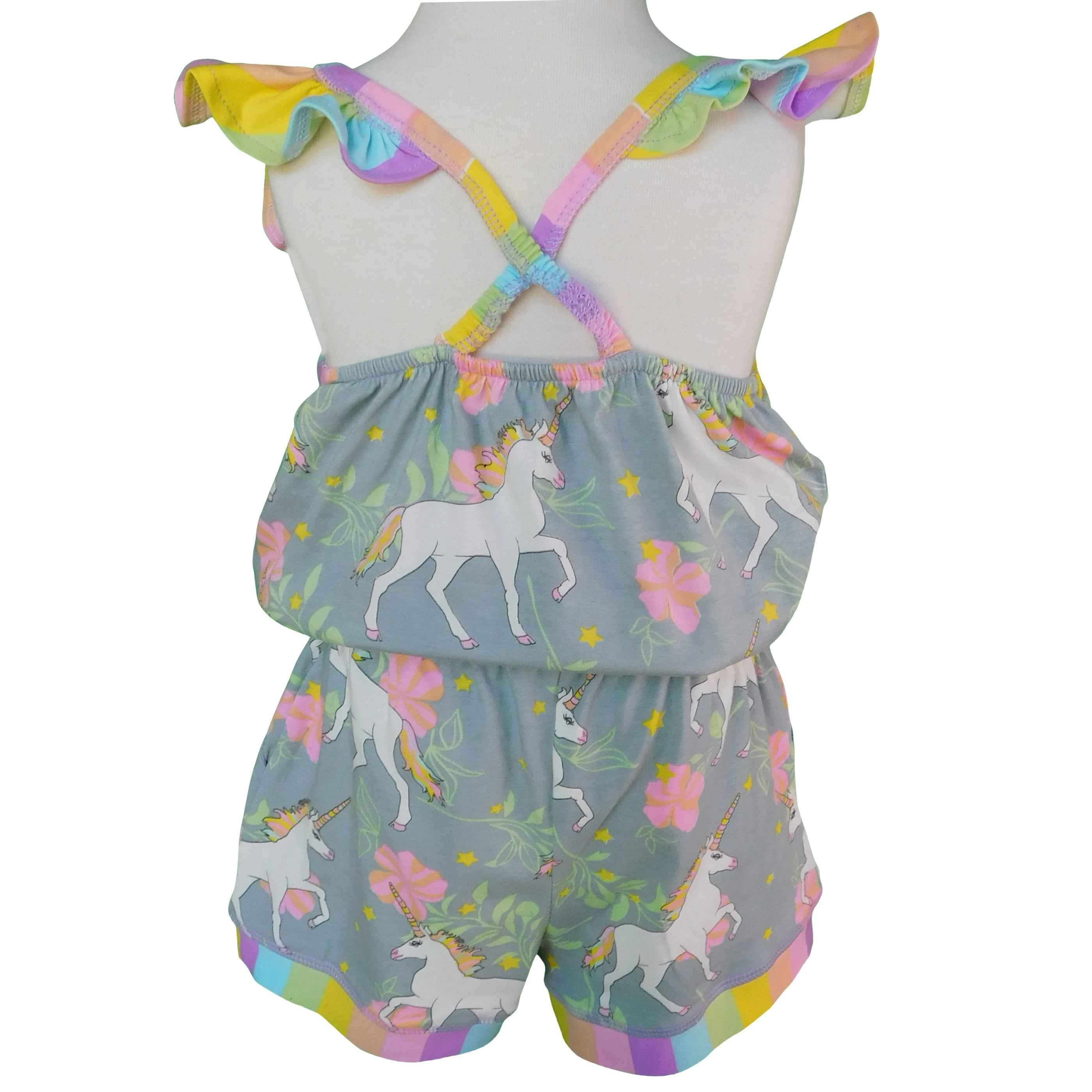 AnnLoren Girls Jumpsuit Magical Unicorn Rainbows Spring Boutique Clothing