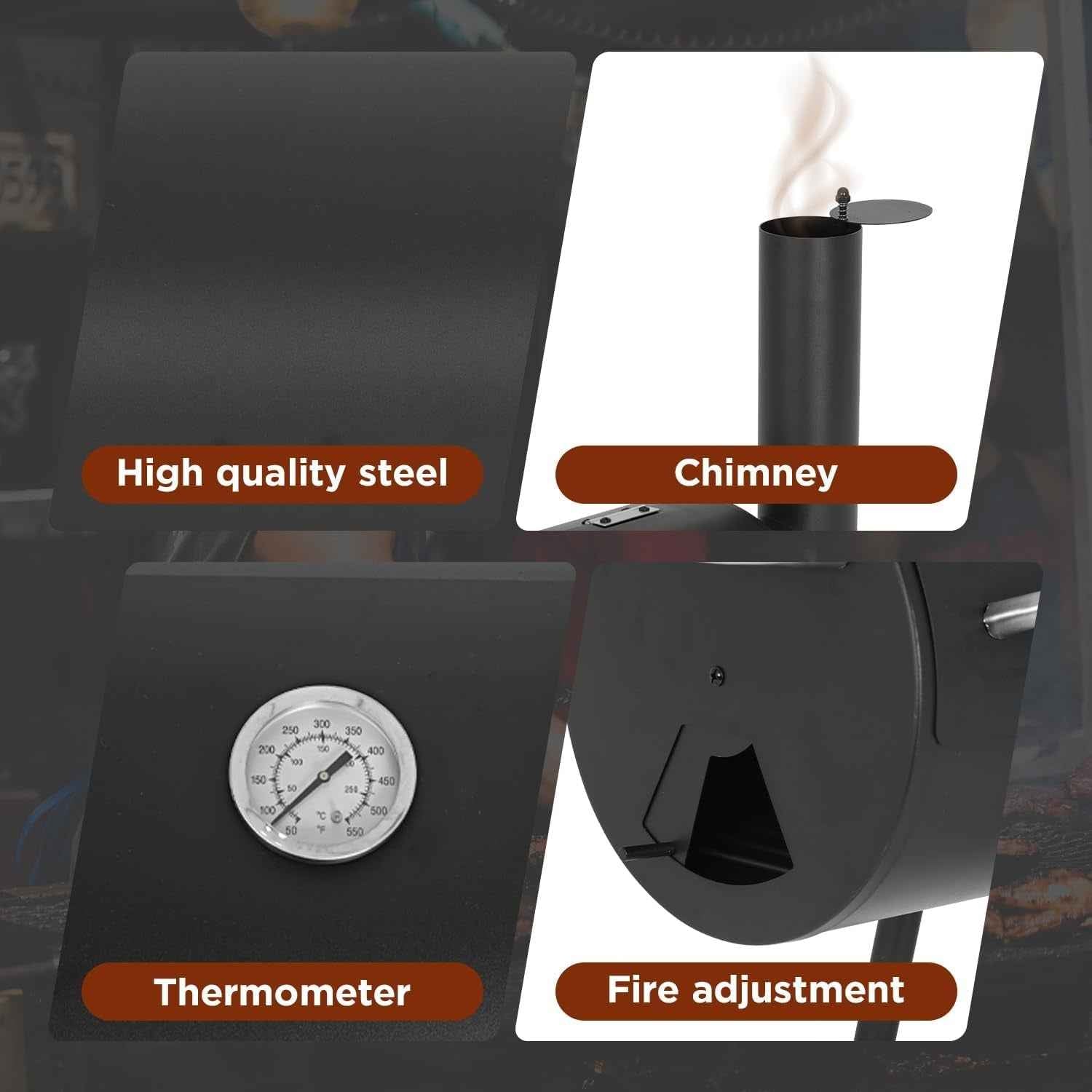 43Inch Charcoal Outdoor Grill Offset Smoker Portable