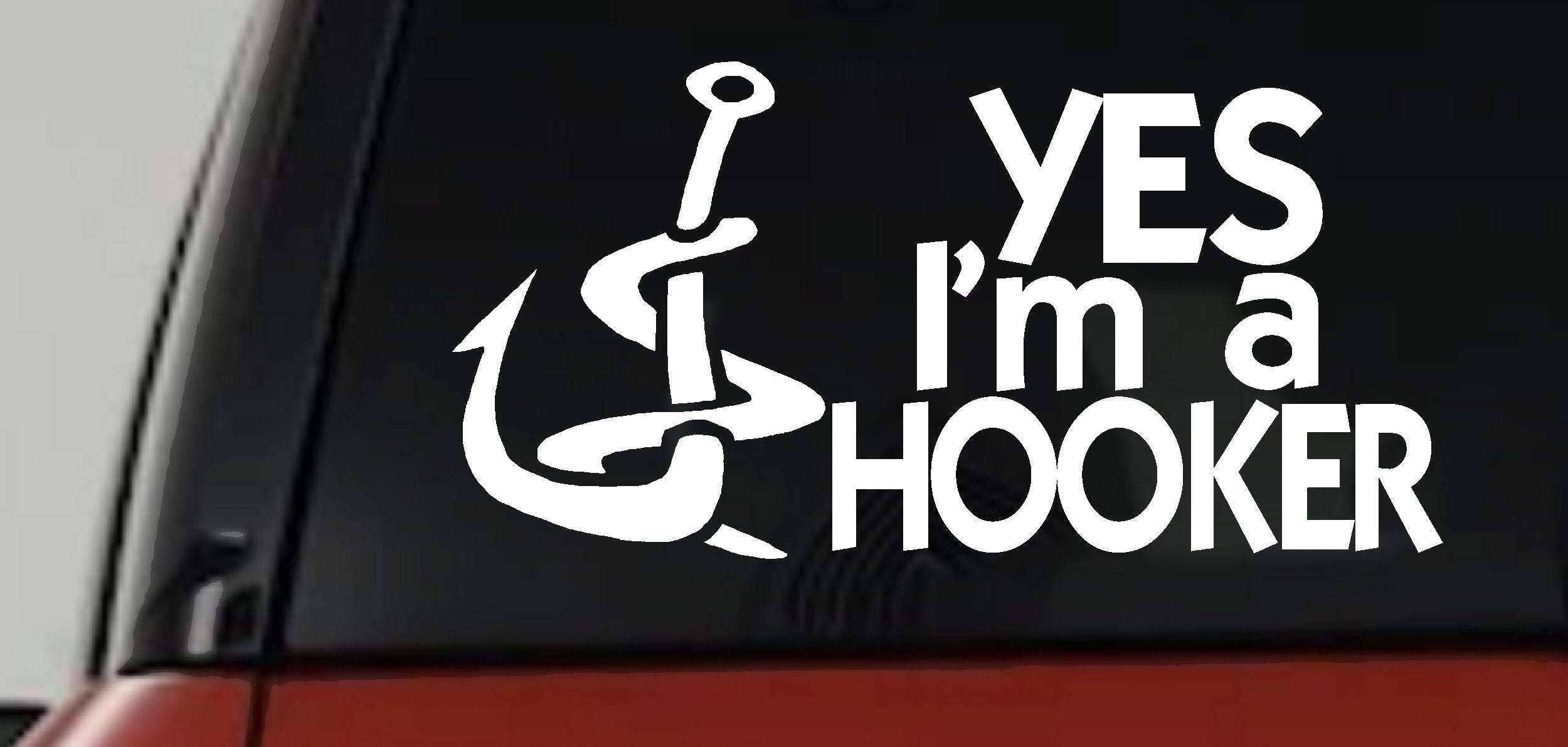 Funny Fishing Hooker Decal - Truck Car Window Vinyl Sticker - PW PitStop