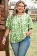 Selena Plus Size Floral Tassel Tie Blouse