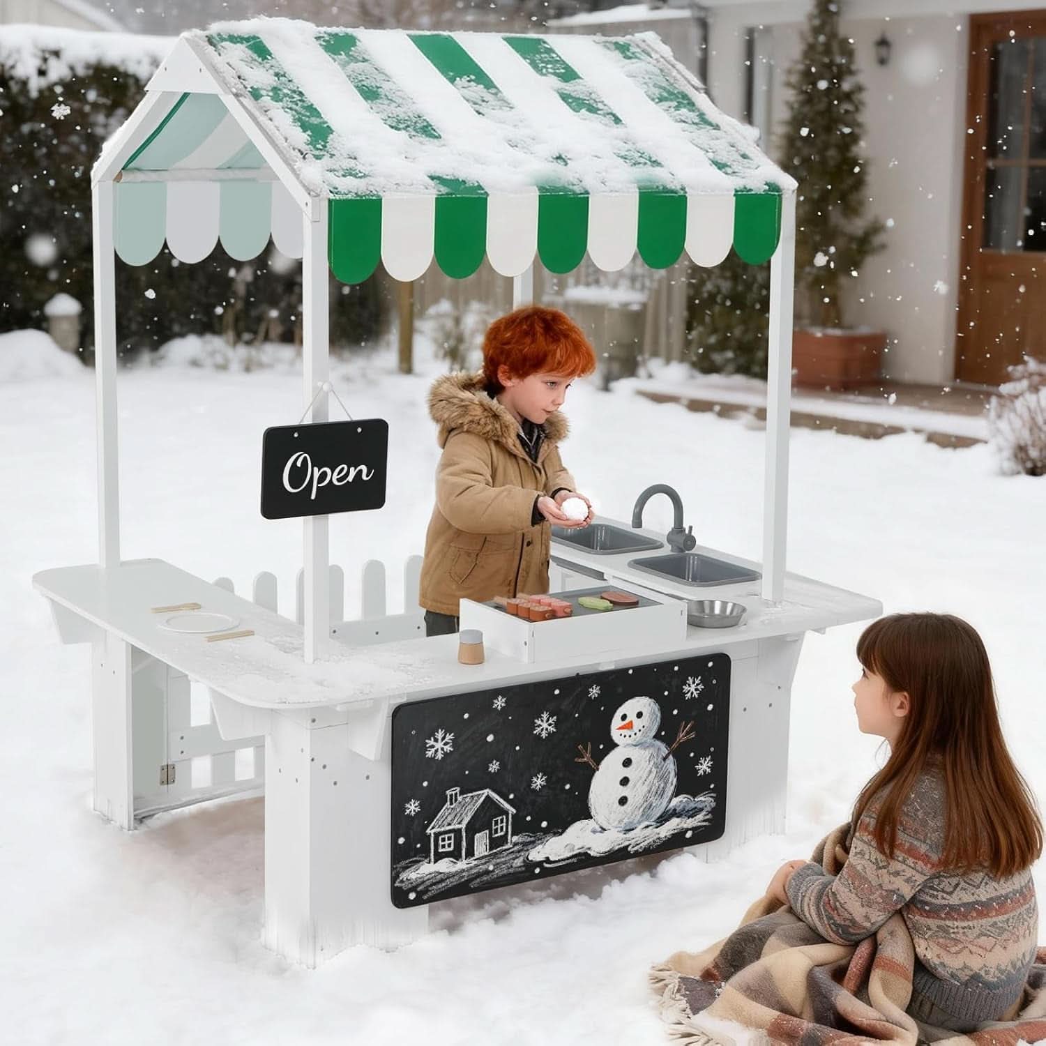 Outdoor Playhouse Mud Kitchen Adventure Playset White
