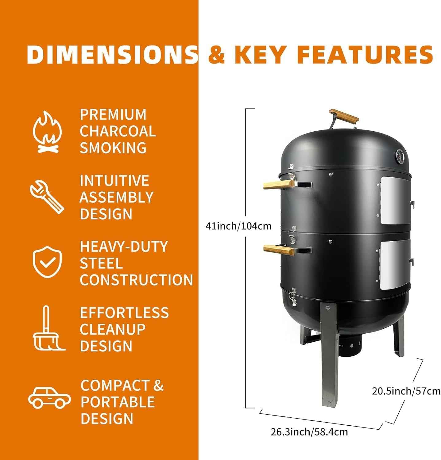 Vertical Charcoal Smoker Grill 20.5 Inches Outdoor
