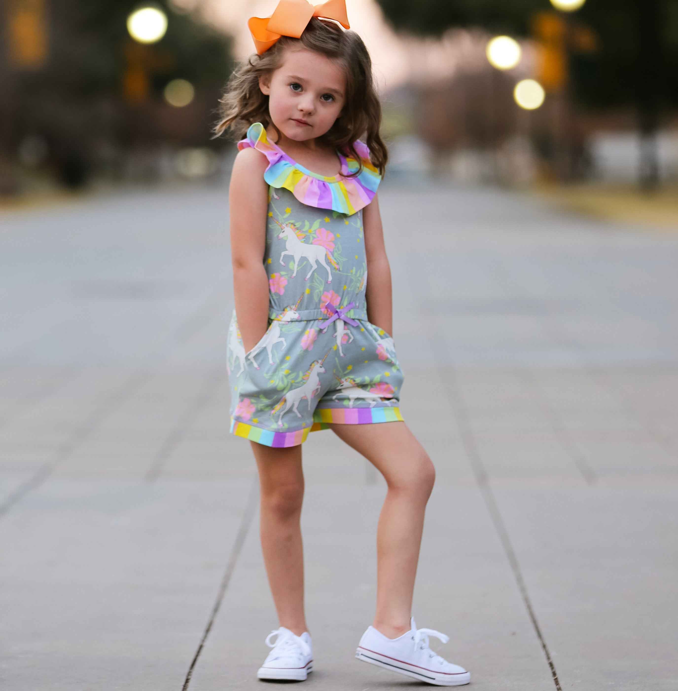 AnnLoren Girls Jumpsuit Magical Unicorn Rainbows Spring Boutique Clothing