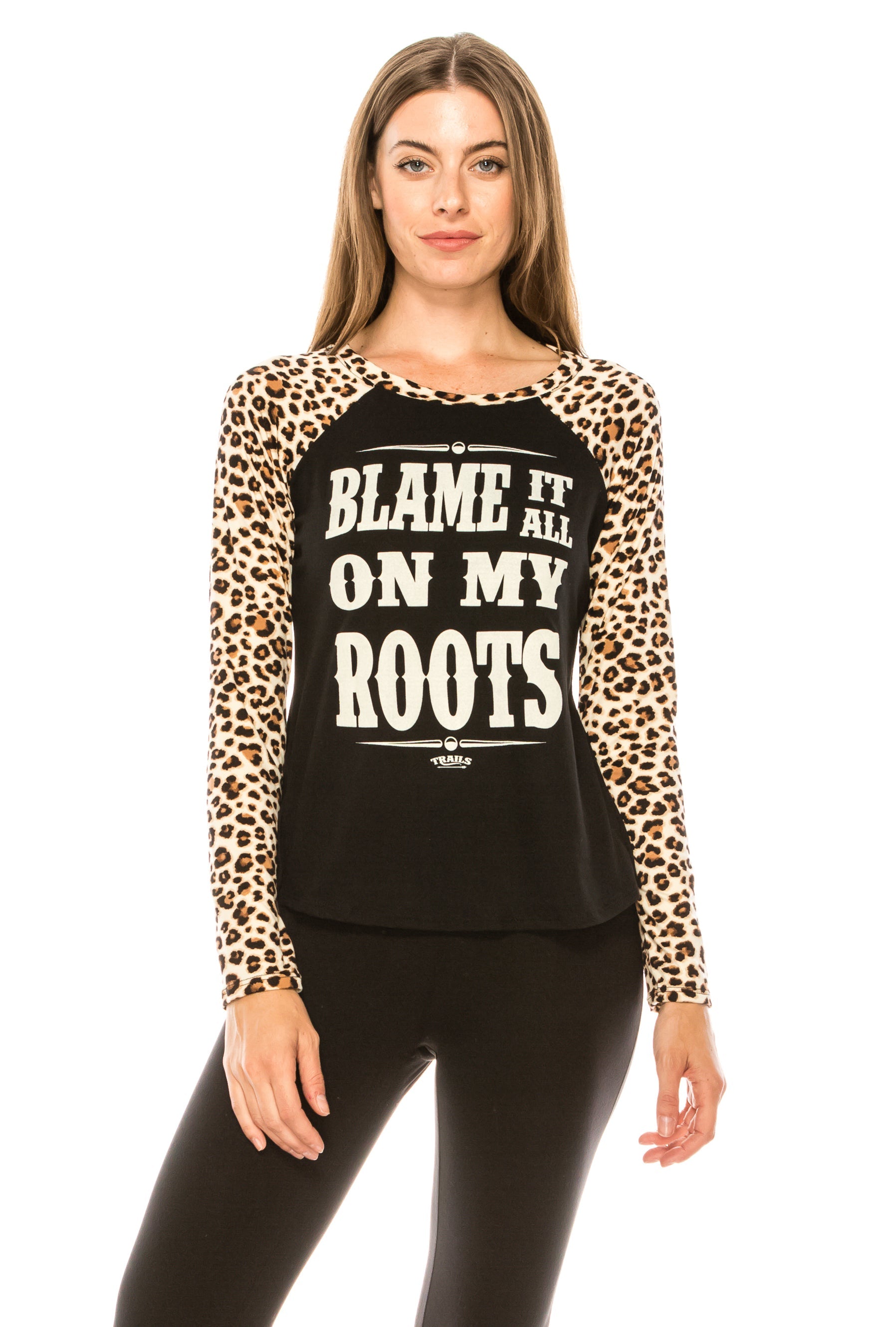BLAME IT ON MY ROOTS LEOPARD SLEEVE TOP