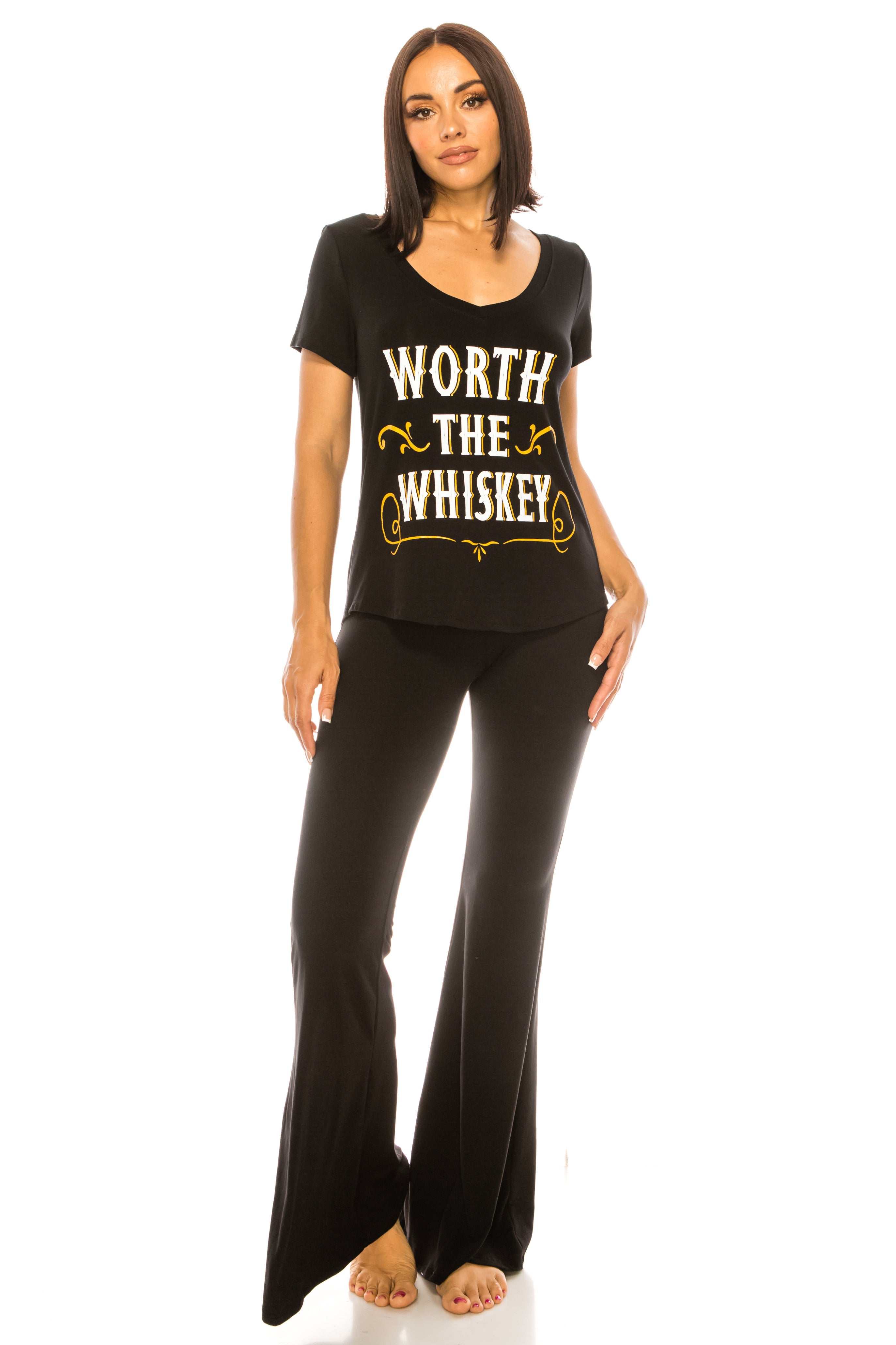 WORTH THE WHISKEY SHORT SLEEVE V NECK
