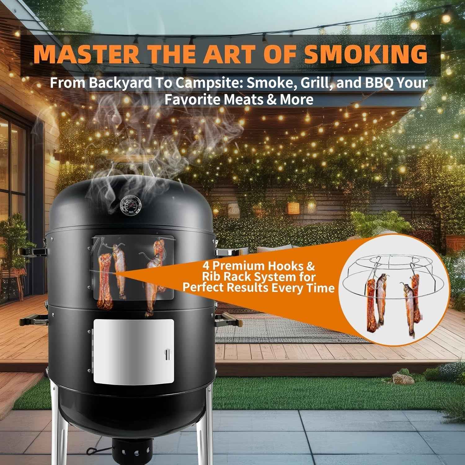 Vertical Charcoal Smoker Grill 20.5 Inches Outdoor