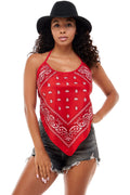 BANDANA RED HALTER TOP SCOOP NECK