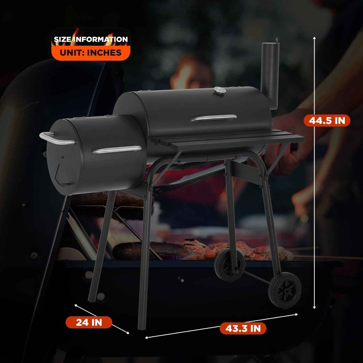 43Inch Charcoal Outdoor Grill Offset Smoker Portable