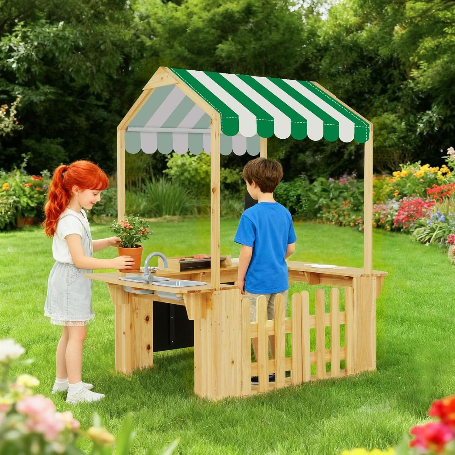 Yellow Outdoor Mud Kitchen Playhouse With GrillPro