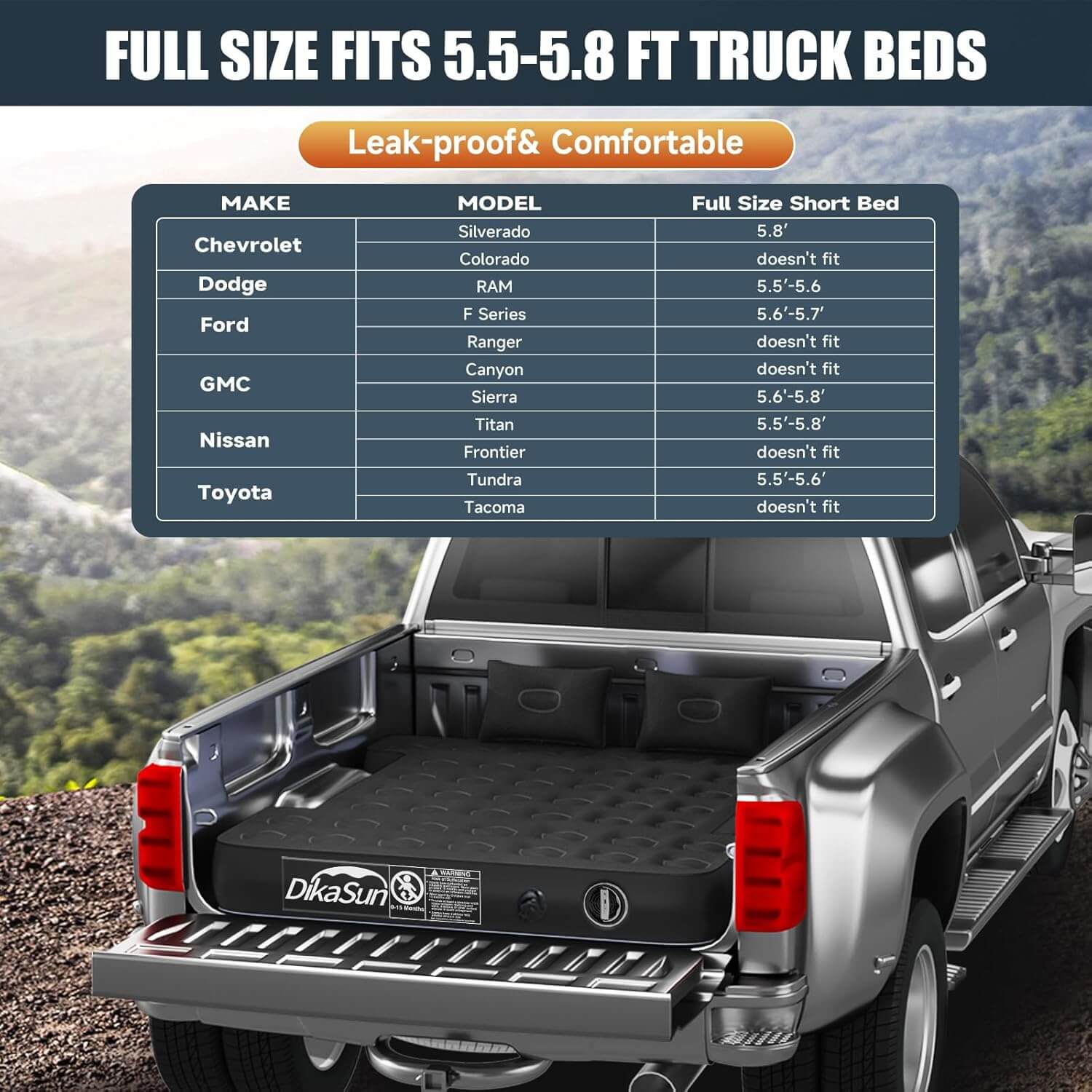 DikaSun 5.5-5.8ft Full Size Auto Inflate Truck Bed Air Mattress - PW PitStop