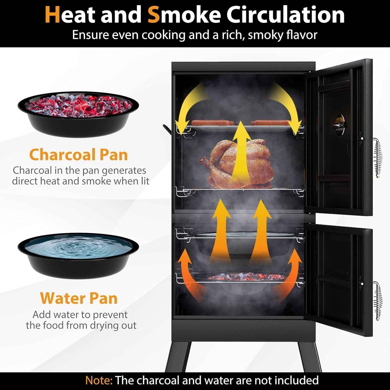Vertical Charcoal Smoker Outdoor Large With Thermostat