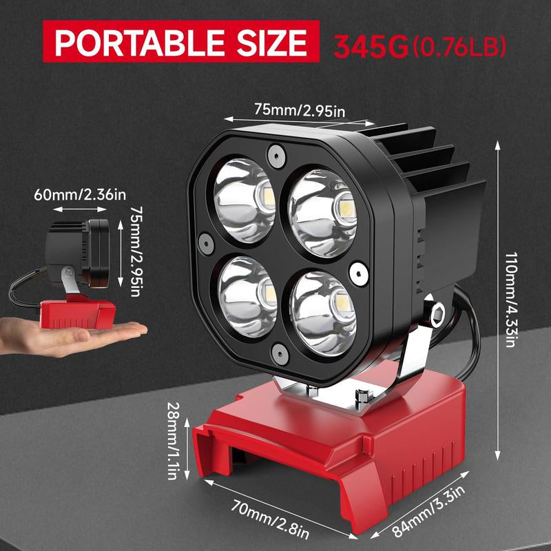 Azocek 18V Cordless LED Work Light – 40W 6000LM Milwaukee Battery Compatible, Adjustable Floodlight for Camping, Construction, Auto Repair & Outdoor Use - PW PitStop