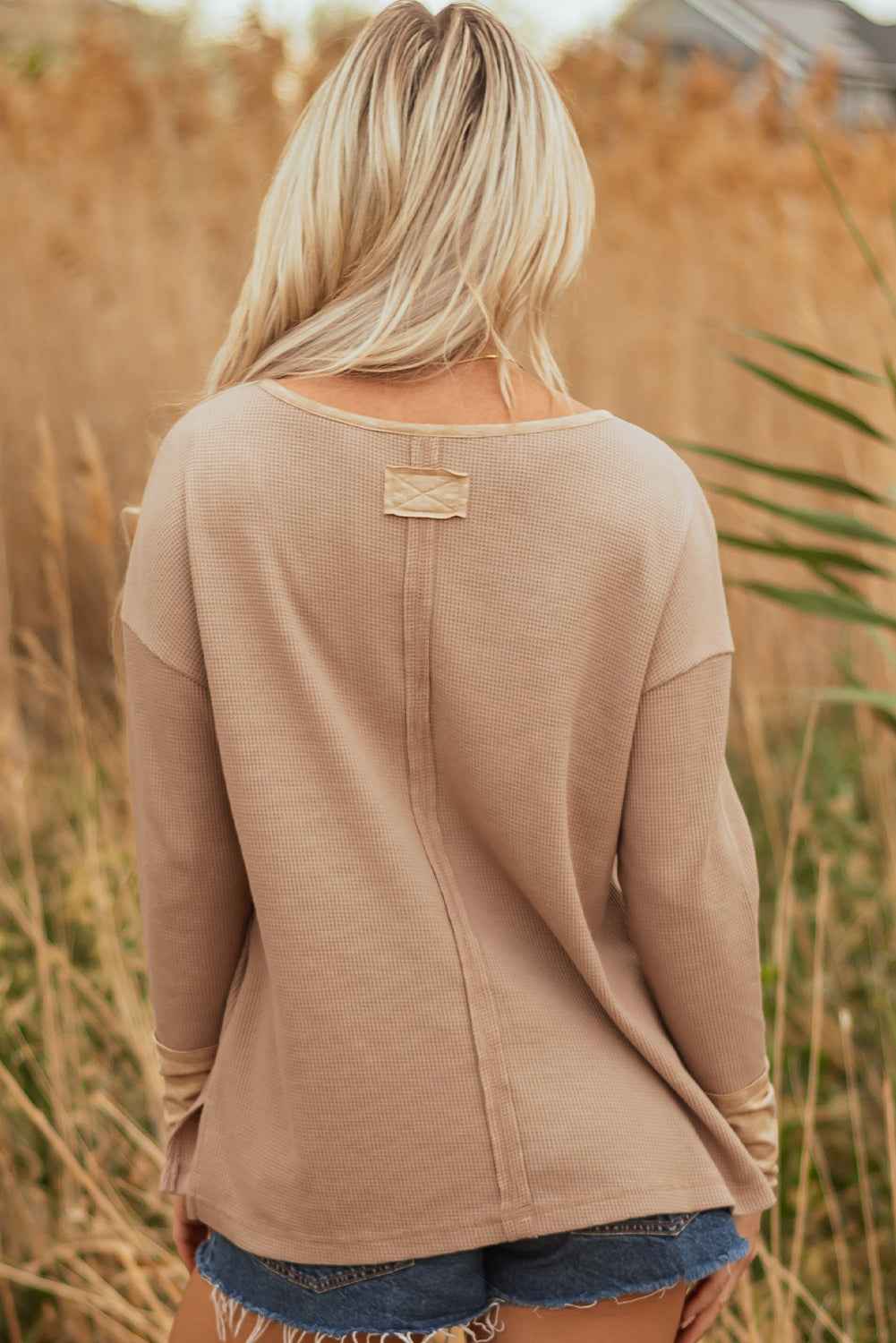 Blake Waffle Textured Tunic Henley Top with Slits