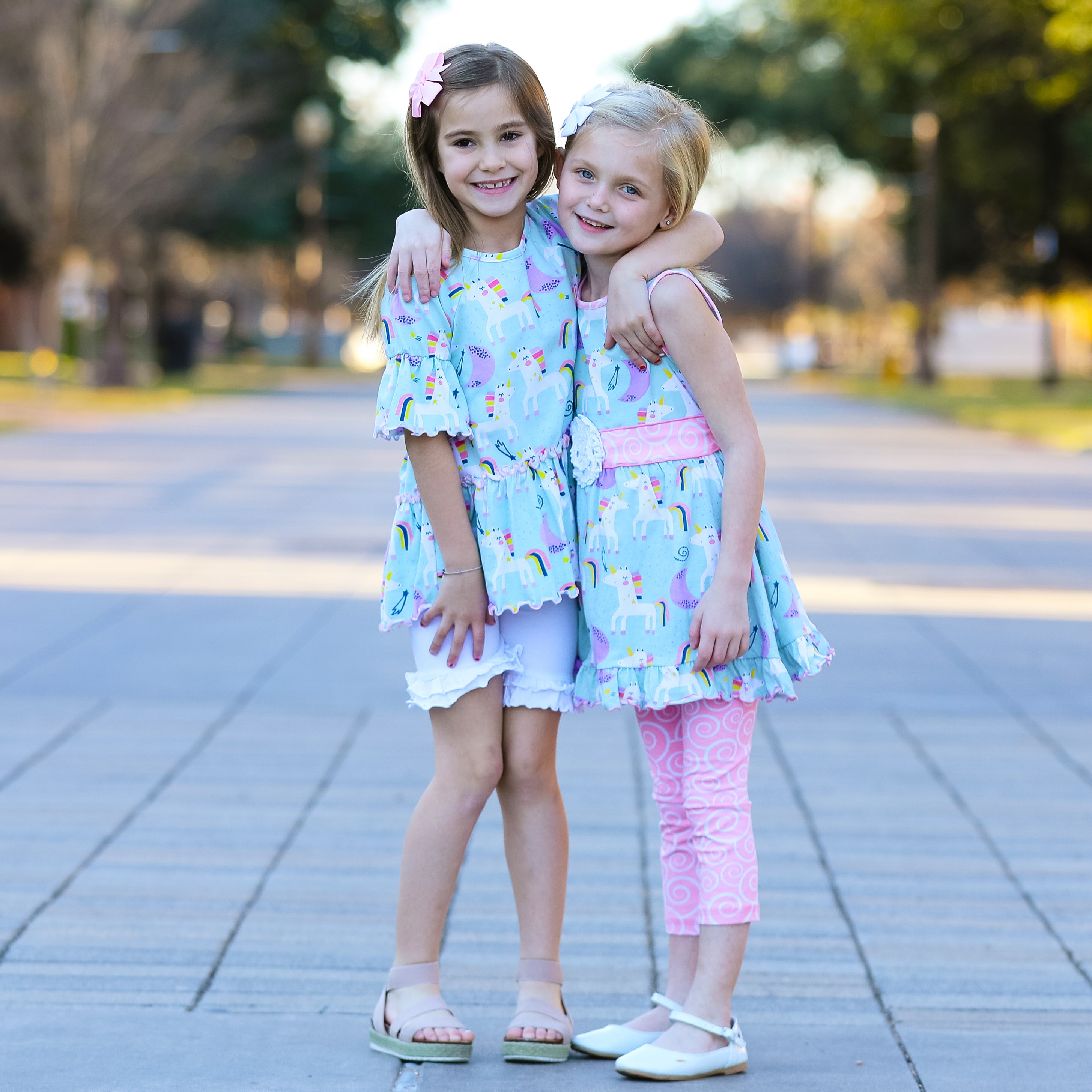 AnnLoren Girls Magical Unicorns Rainbows Sleeveless Dress