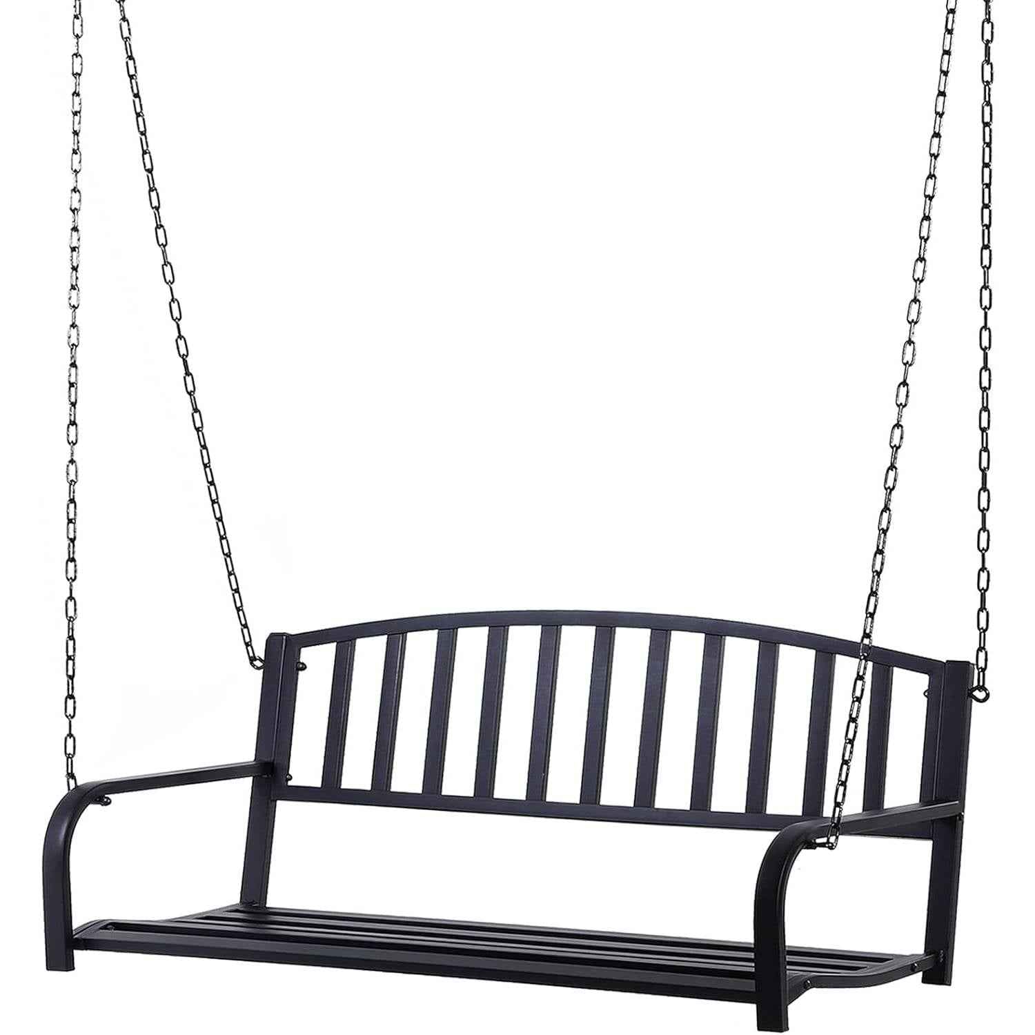 Modern Farmhouse Antique Black 2-Person Metal Outdoor Hanging Porch Swing