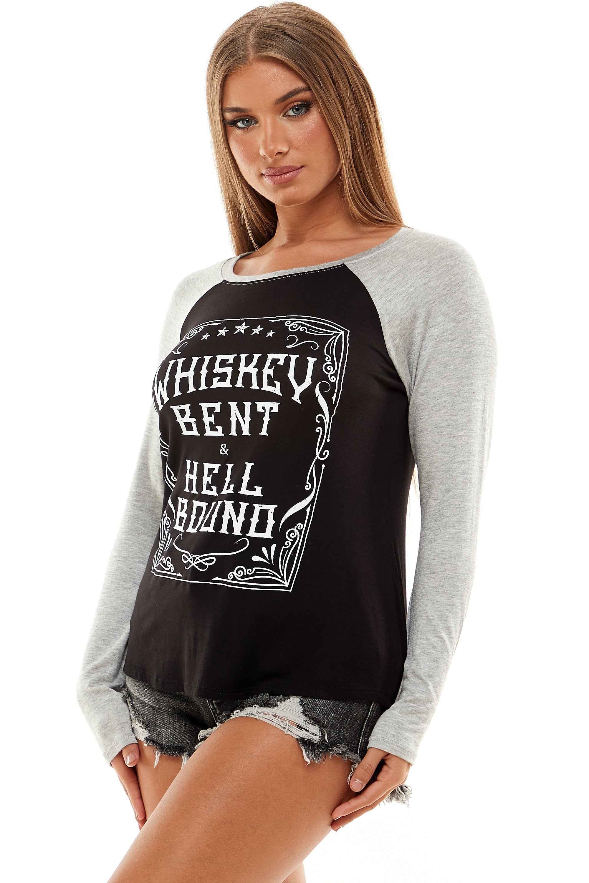 WHISKEY BENT AND HELL BOUND LONG SLEEVE RAGLAN SHIRT