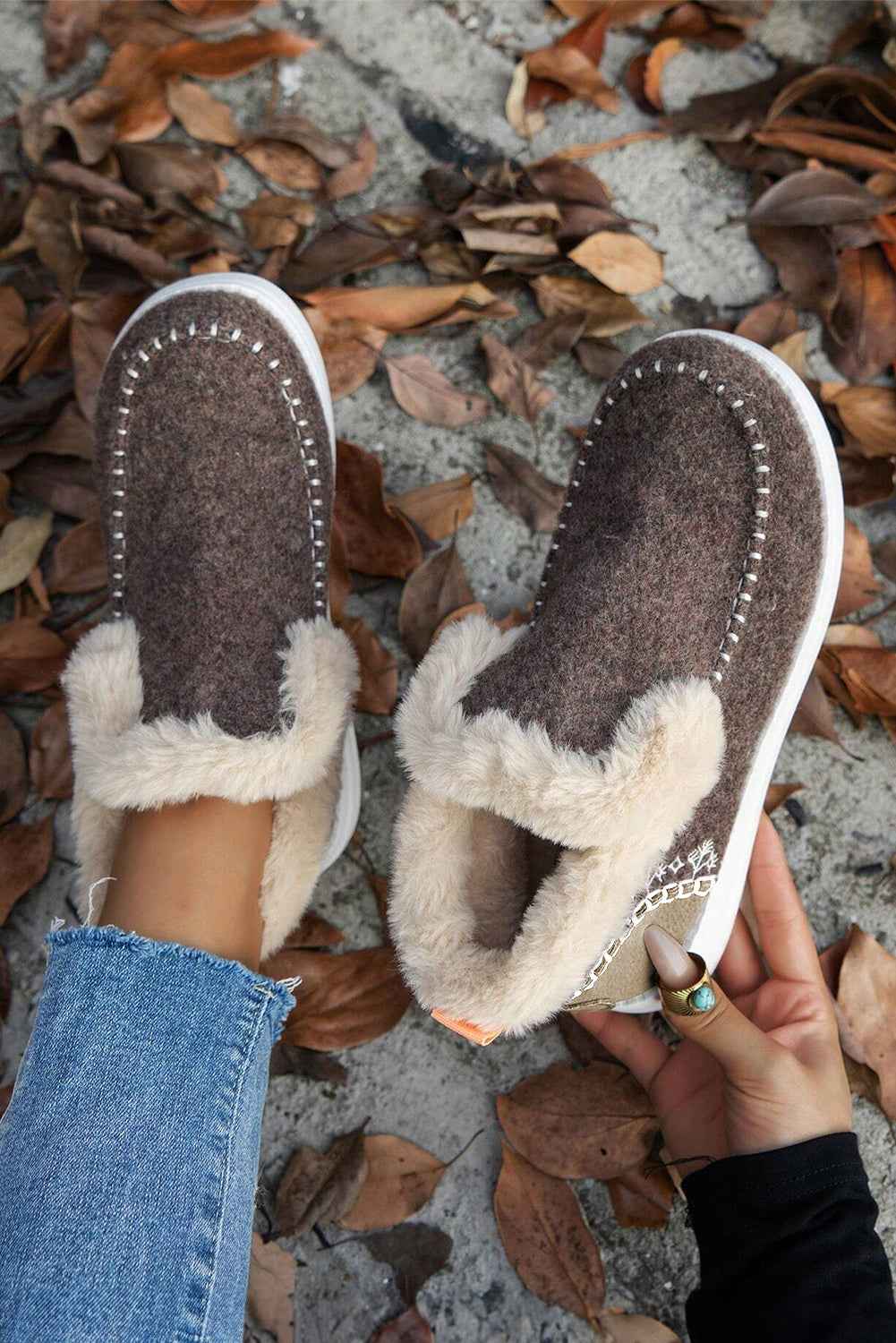 Anna Suede Stitching Plush Lined Anklet Boots