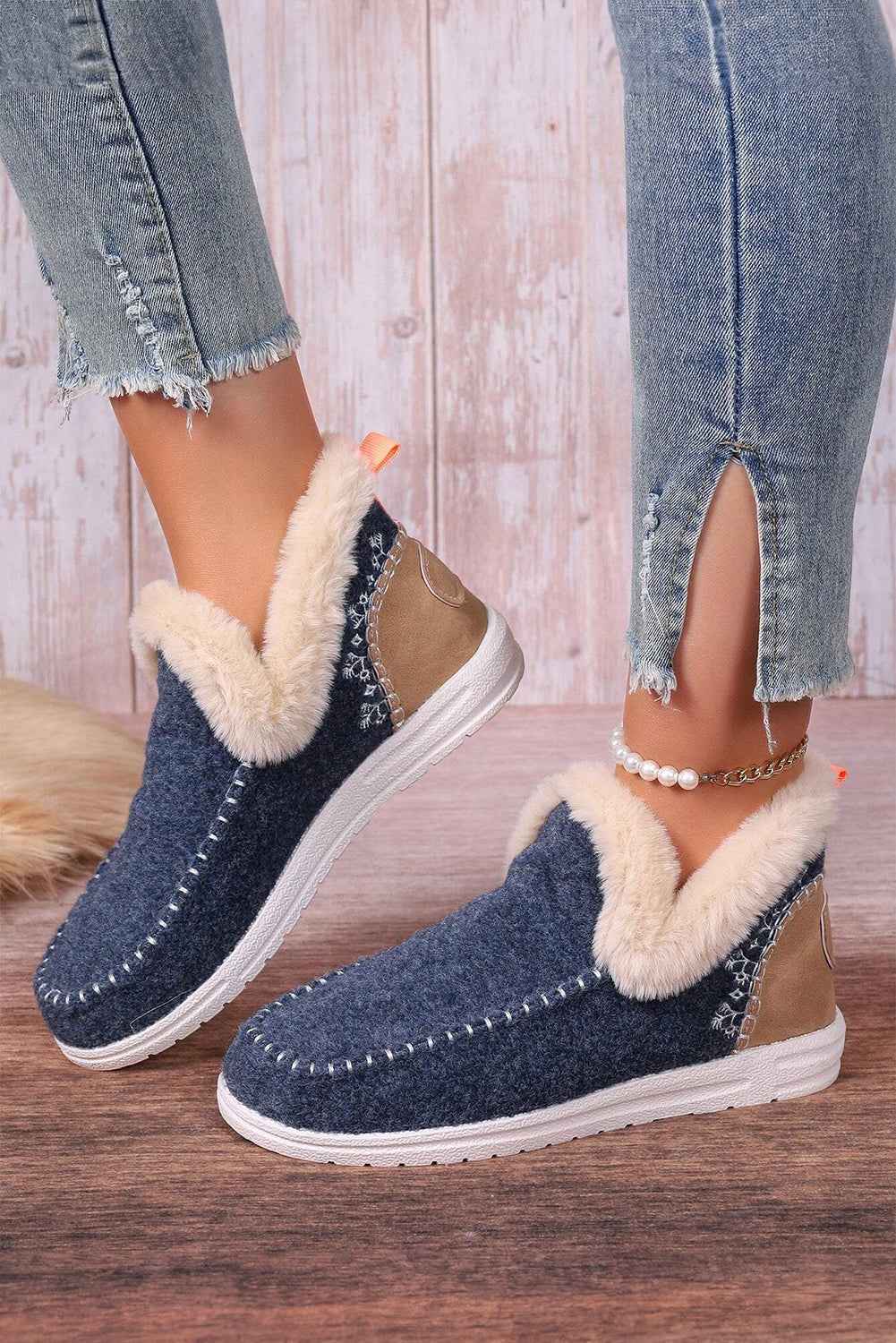 Anna Suede Stitching Plush Lined Anklet Boots