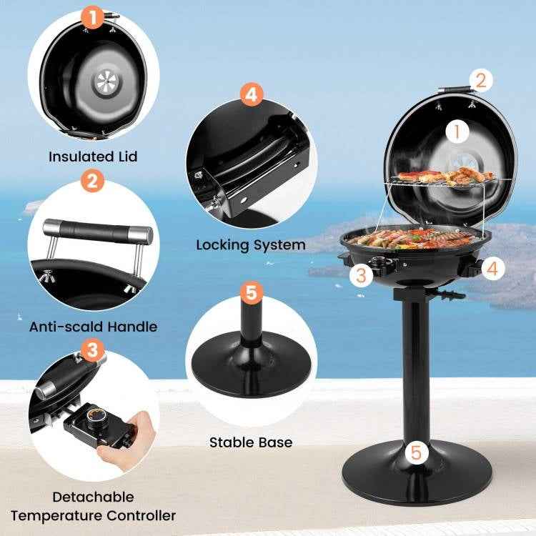 Black Double Layer Portable Electric 1600 Watt BBQ Grill