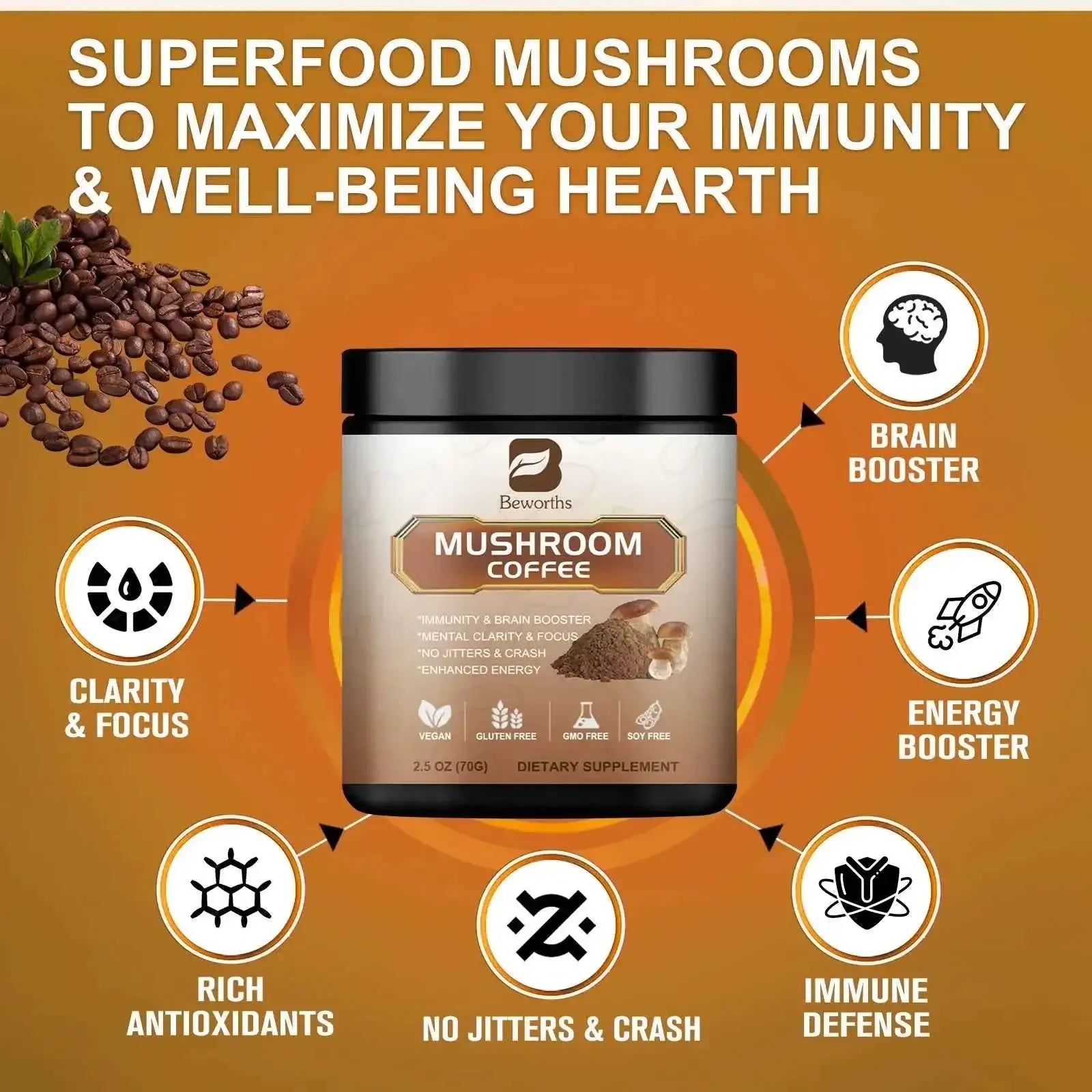 BWEORTHS Mushroom Coffee 250G - 10 in 1 Health Boost