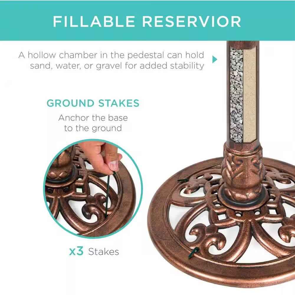 Outdoor Garden Polyresin Bird Bath in Rustic Aged Copper Brown Finish
