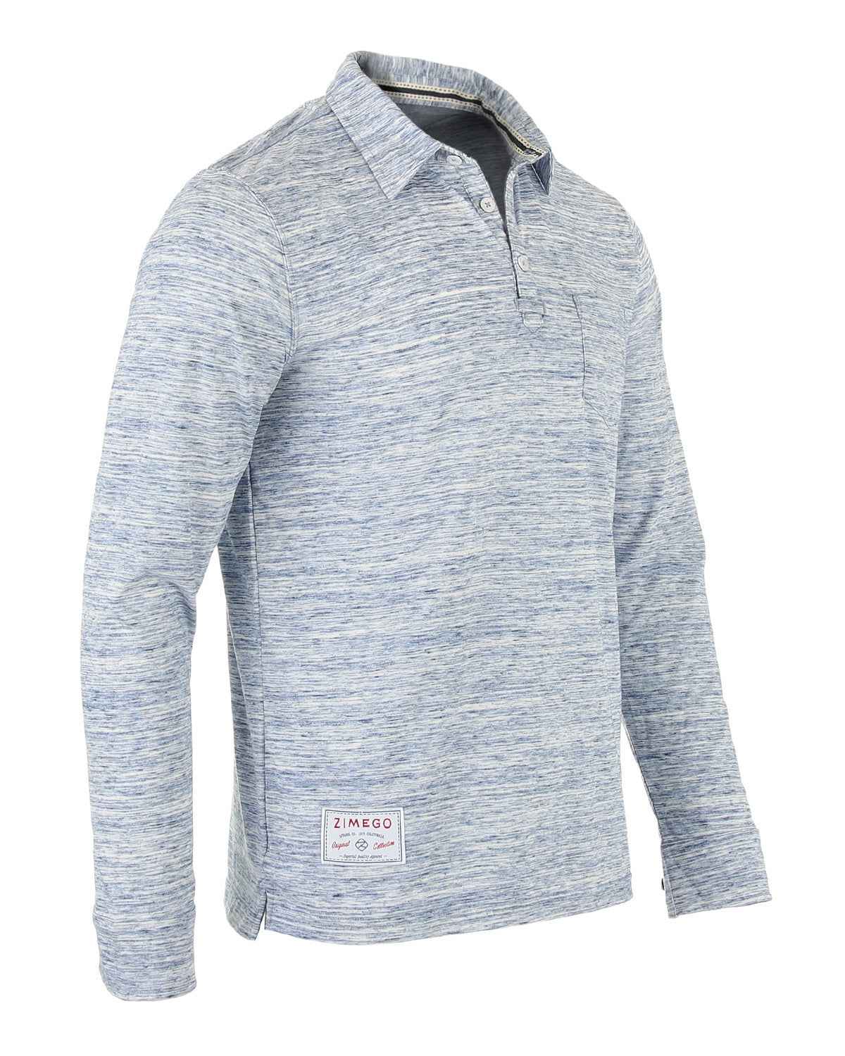 ZIMEGO Men's Casual Long Sleeve Vintage Retro Color Dyed Pocket Polo Shirts