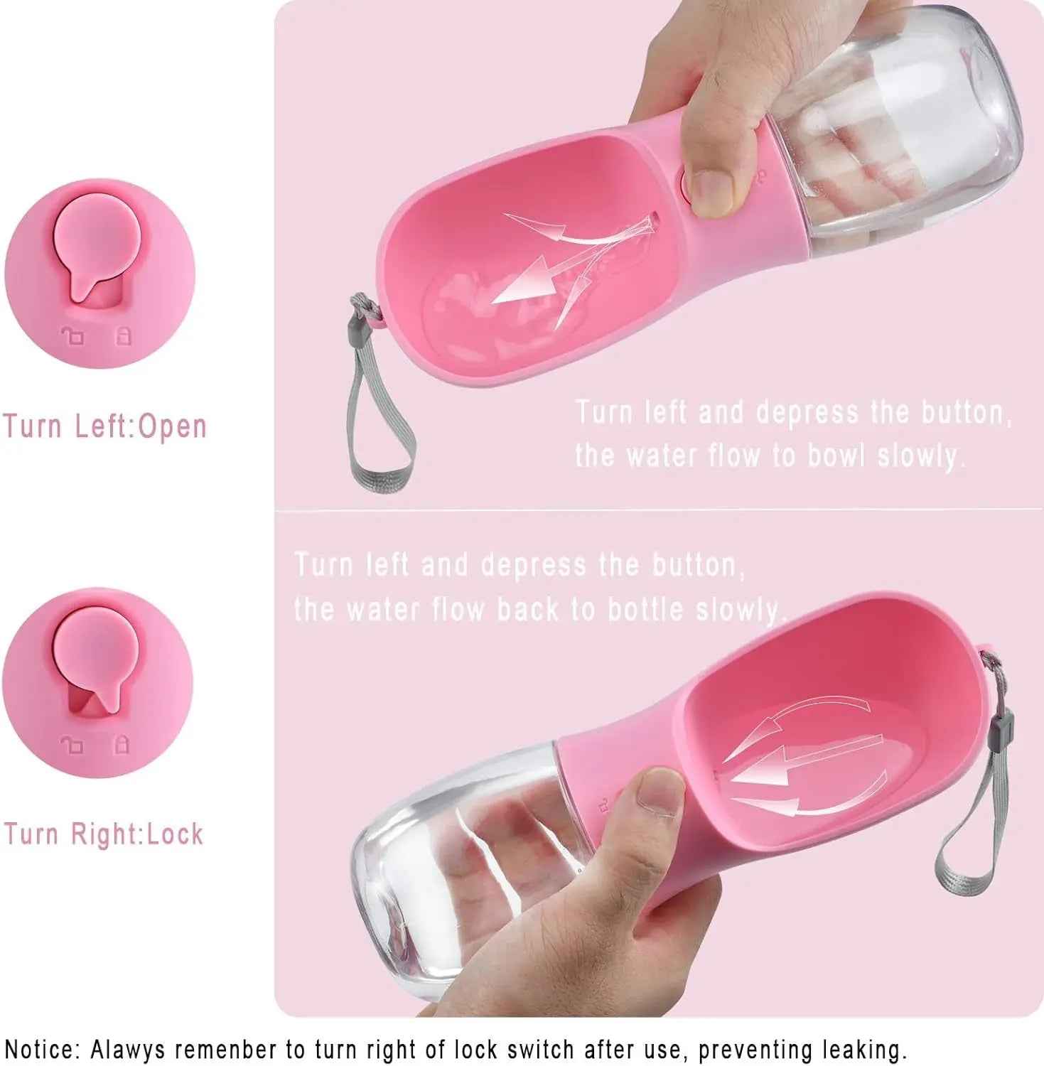 Dog Water & Food Bottle Portable 2in1 Dispenser Filter Leak Proof Travel Hiking