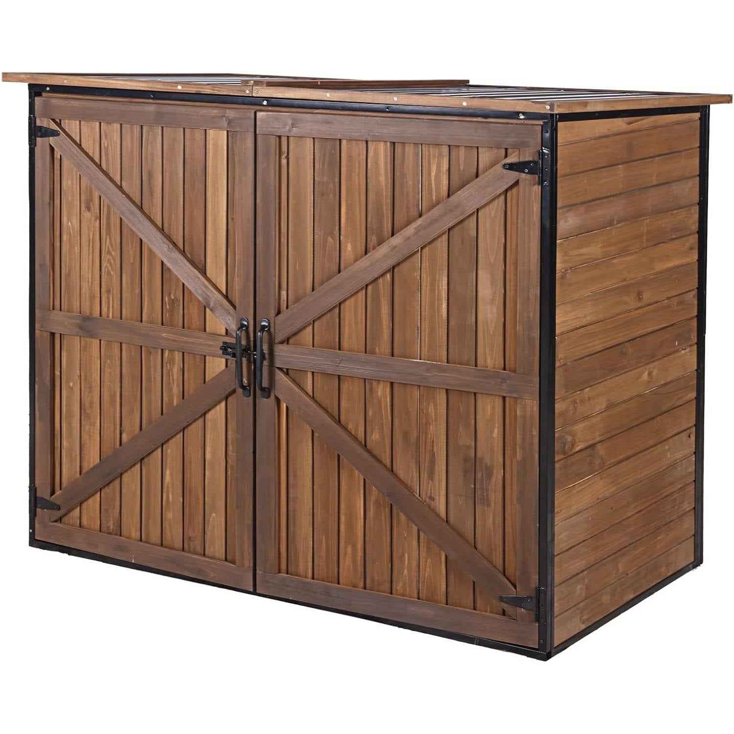 Large Wooden Outdoor Storage Cabinet Trash Can Storage Shed