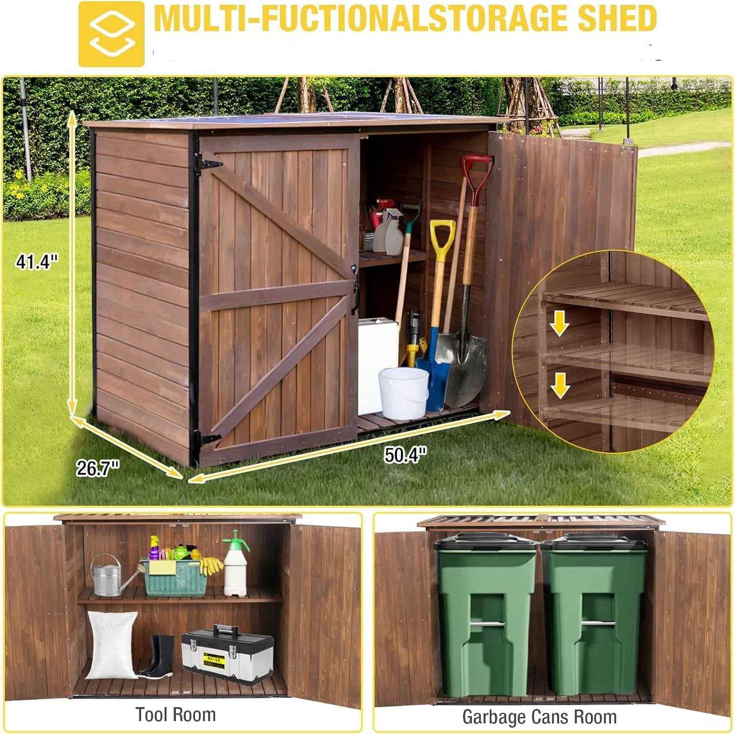 Large Wooden Outdoor Storage Cabinet Trash Can Storage Shed