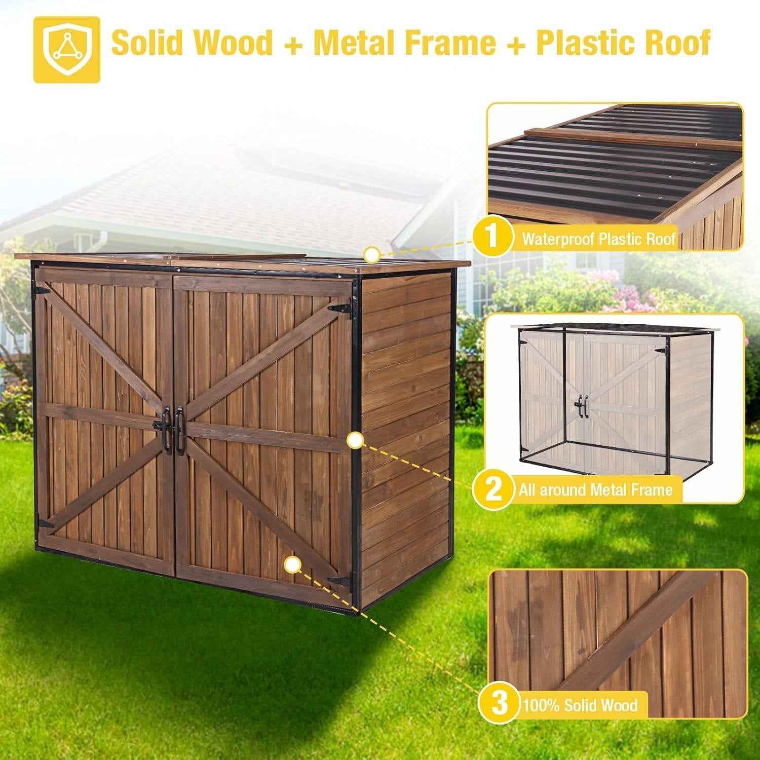Large Wooden Outdoor Storage Cabinet Trash Can Storage Shed