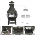45-inch Black Cast Iron and Steel Outdoor Fire Pit Chimenea