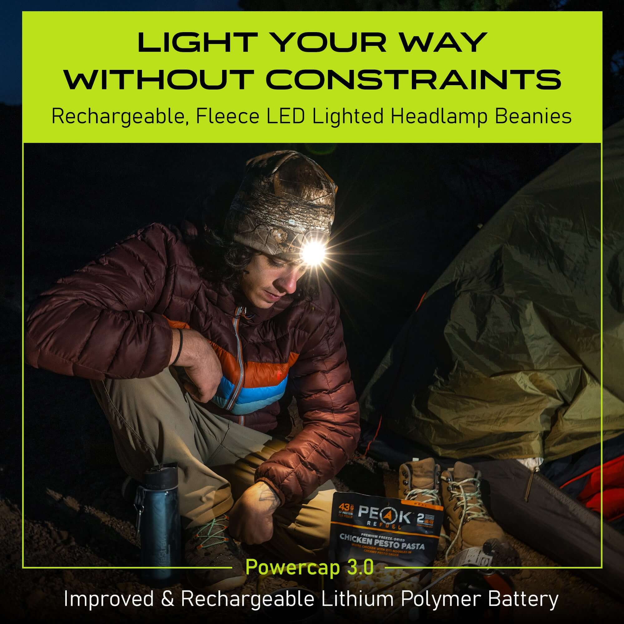 POWERCAP 3.0 Lighted Headlamp Fleece Beanies Rechargeable LED - 150 Lumens - PW PitStop
