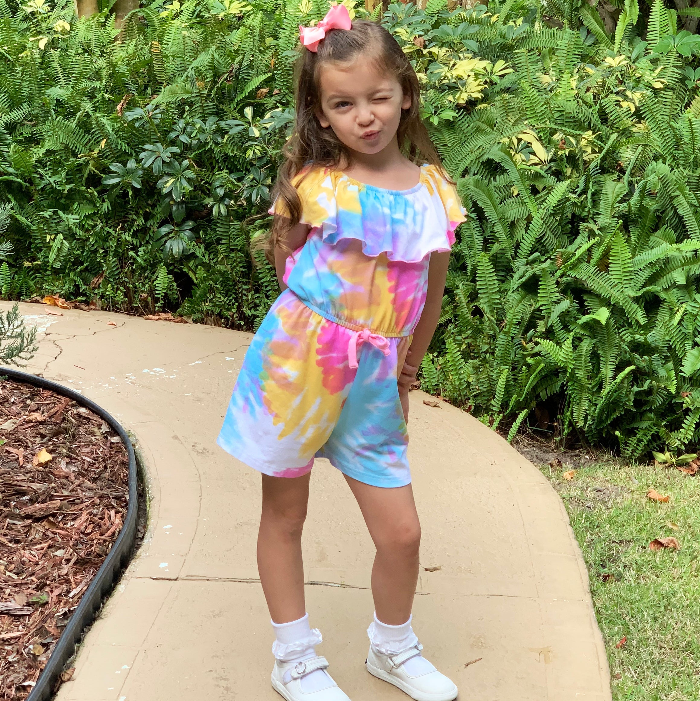 AnnLoren Girls Pastel Tie Dye Shorts Jumpsuit One Piece Outfit