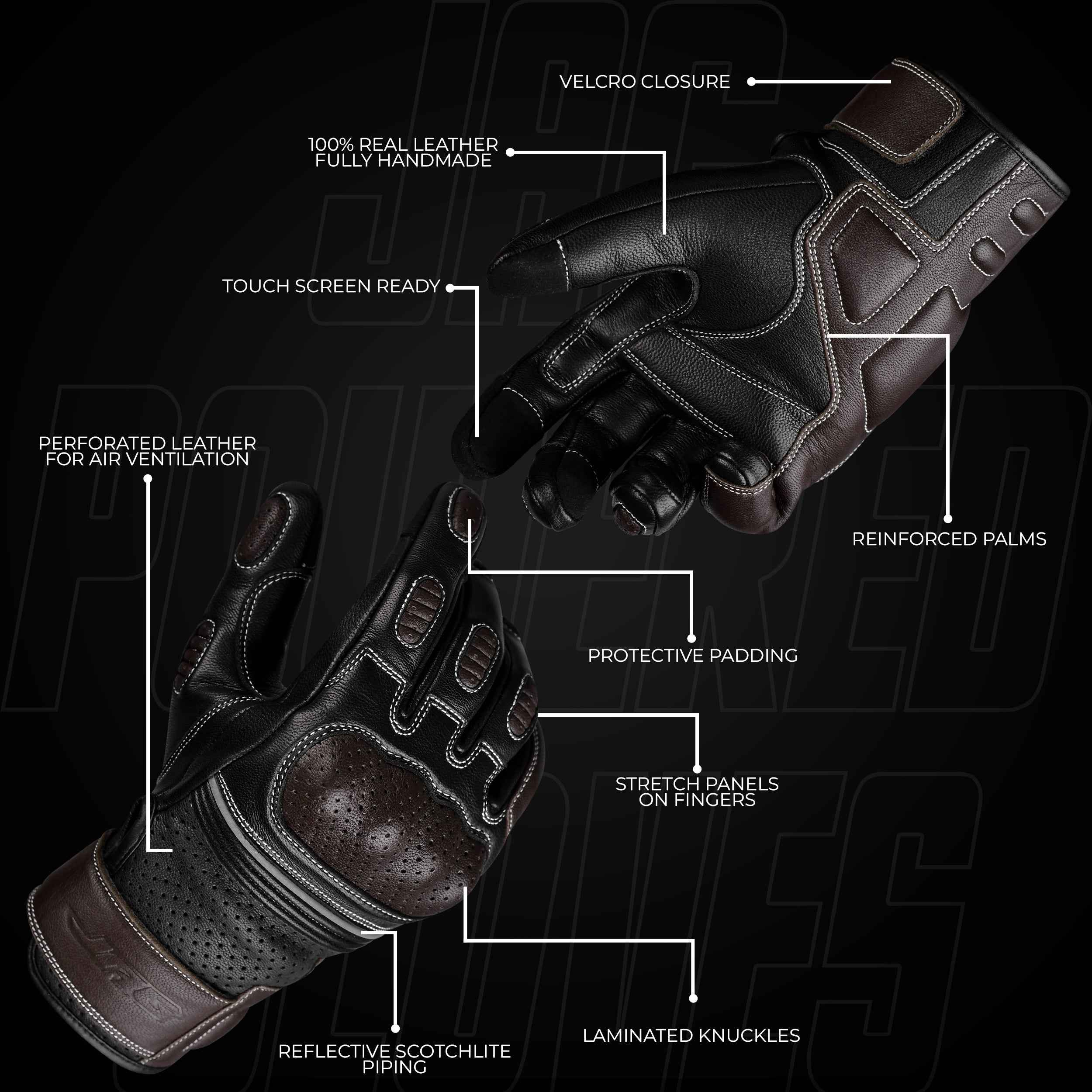 Ninja Leather Motorcycle Gloves with Black/Brown Knuckle Protection
