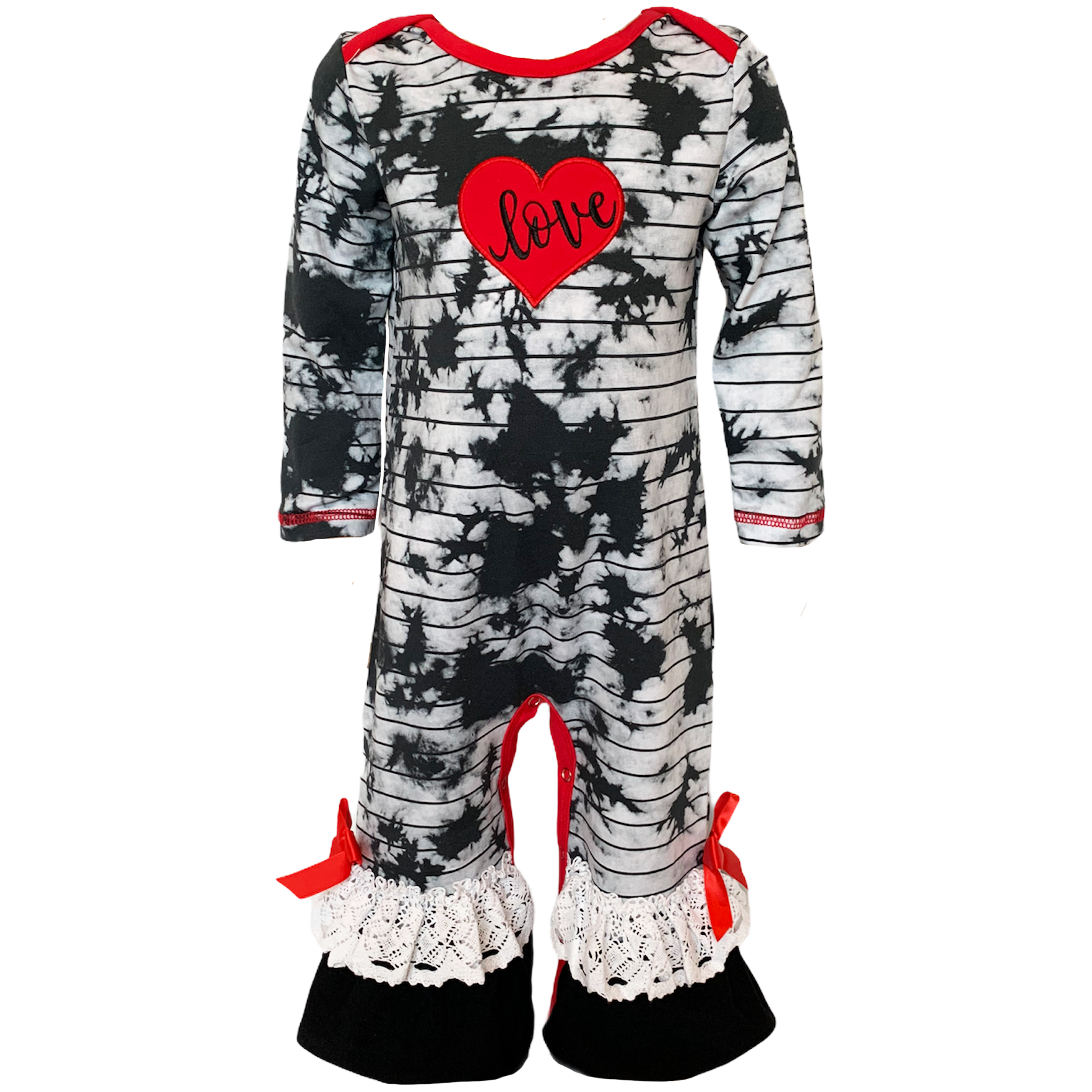 AnnLoren Baby Girls Tie Dye Heart Long Sleeve Romper Valentine's Day