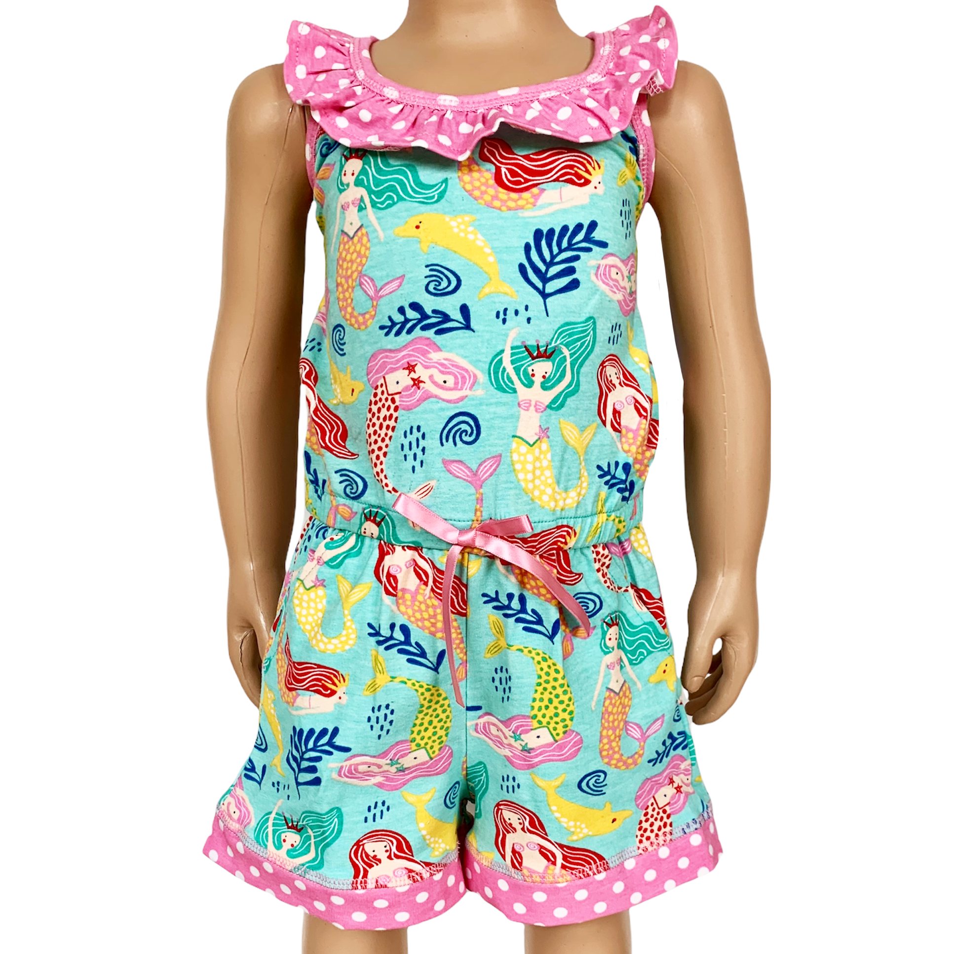 AnnLoren Girls Boutique Nautical Mermaid Jumpsuit  Spring Summer Romper