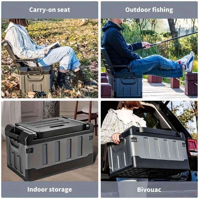 Foldable Camping Stool with Backrest & Storage Bag Portable Fishing Seat Outdoor Chair