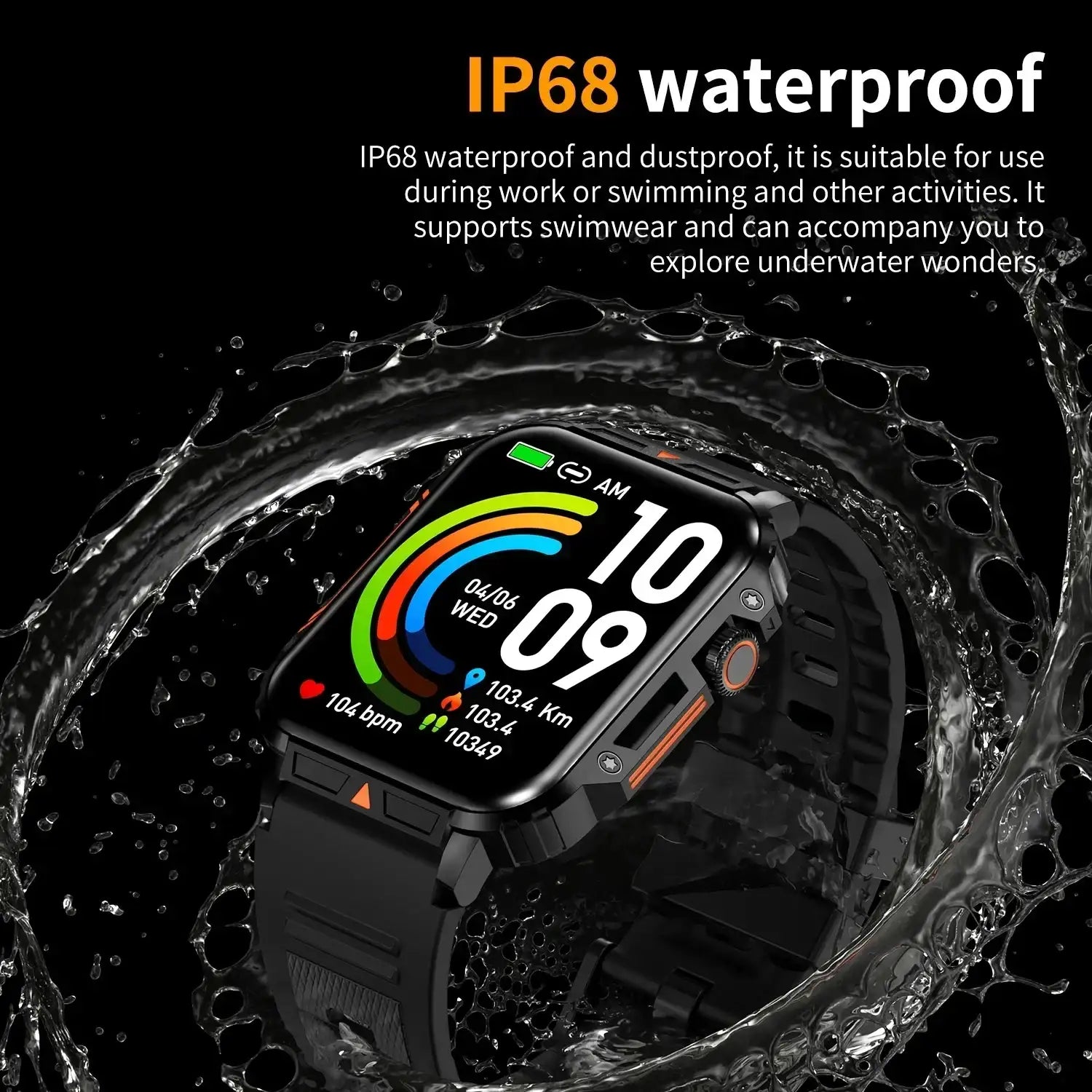 Military Smart Watch Fitness Health Monitor Bluetooth (Black) - PW PitStop