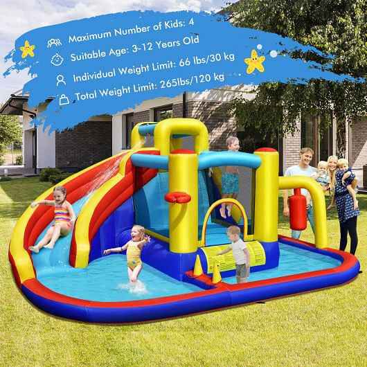 7-in-1 Inflatable Water Slide with 735W Air Blower and Splash Pool