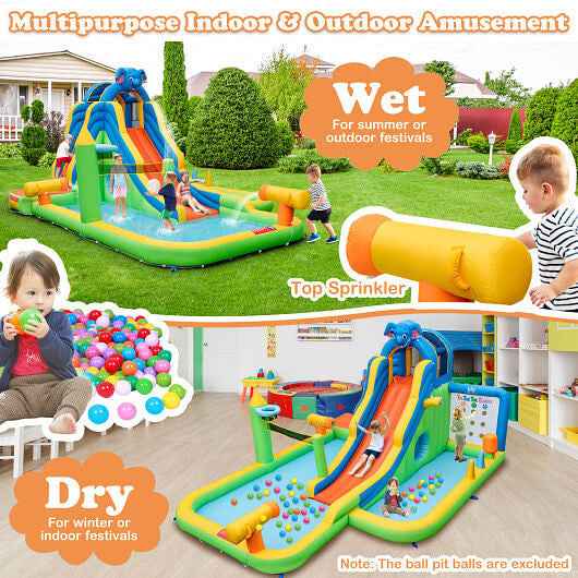 Inflatable Water Slide with Splash Pool and Climbing Wall for Oudoor Indoor without Blower
