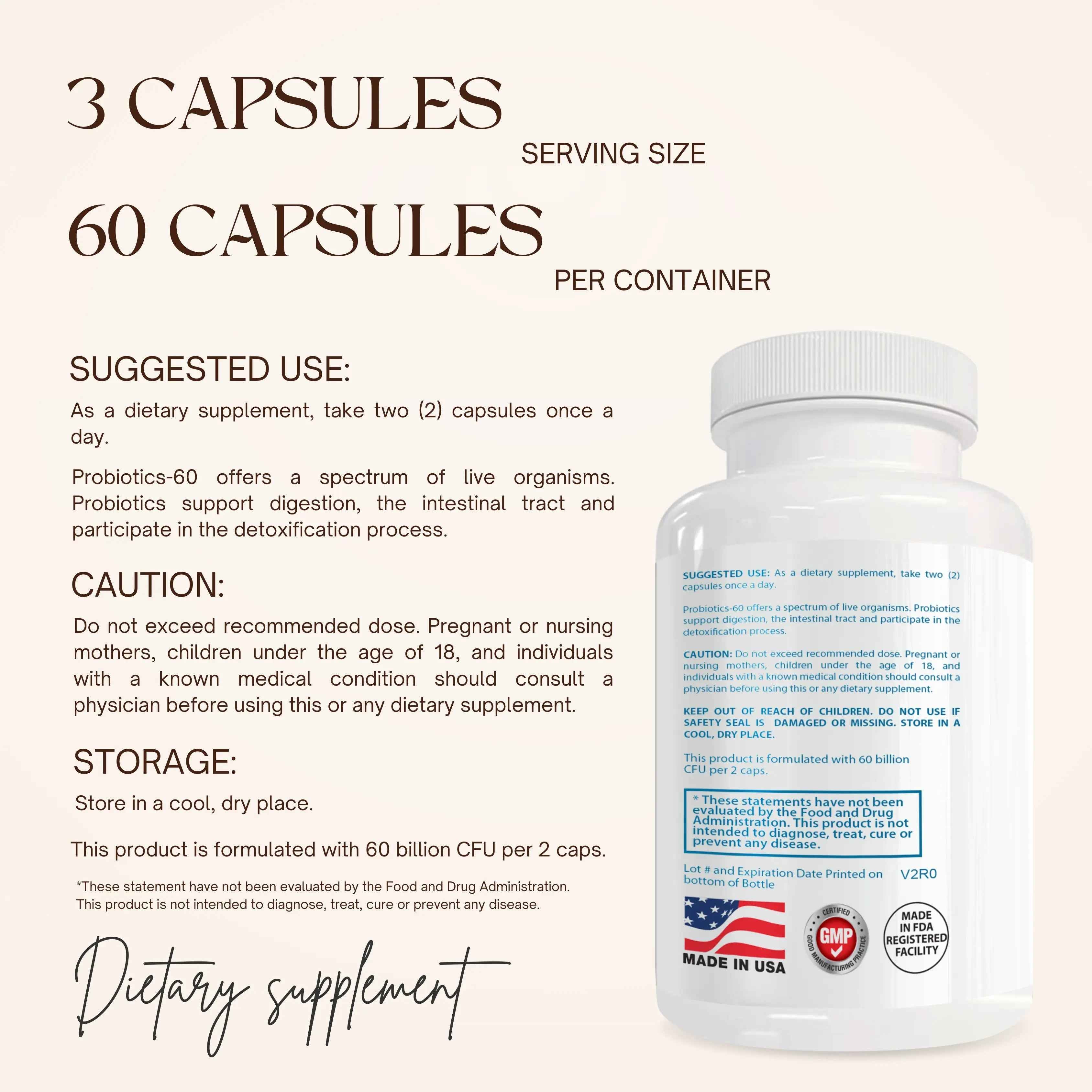PROBIOTIC 60 BILLION CFU : GUT HEALTH SUPPLEMENT
