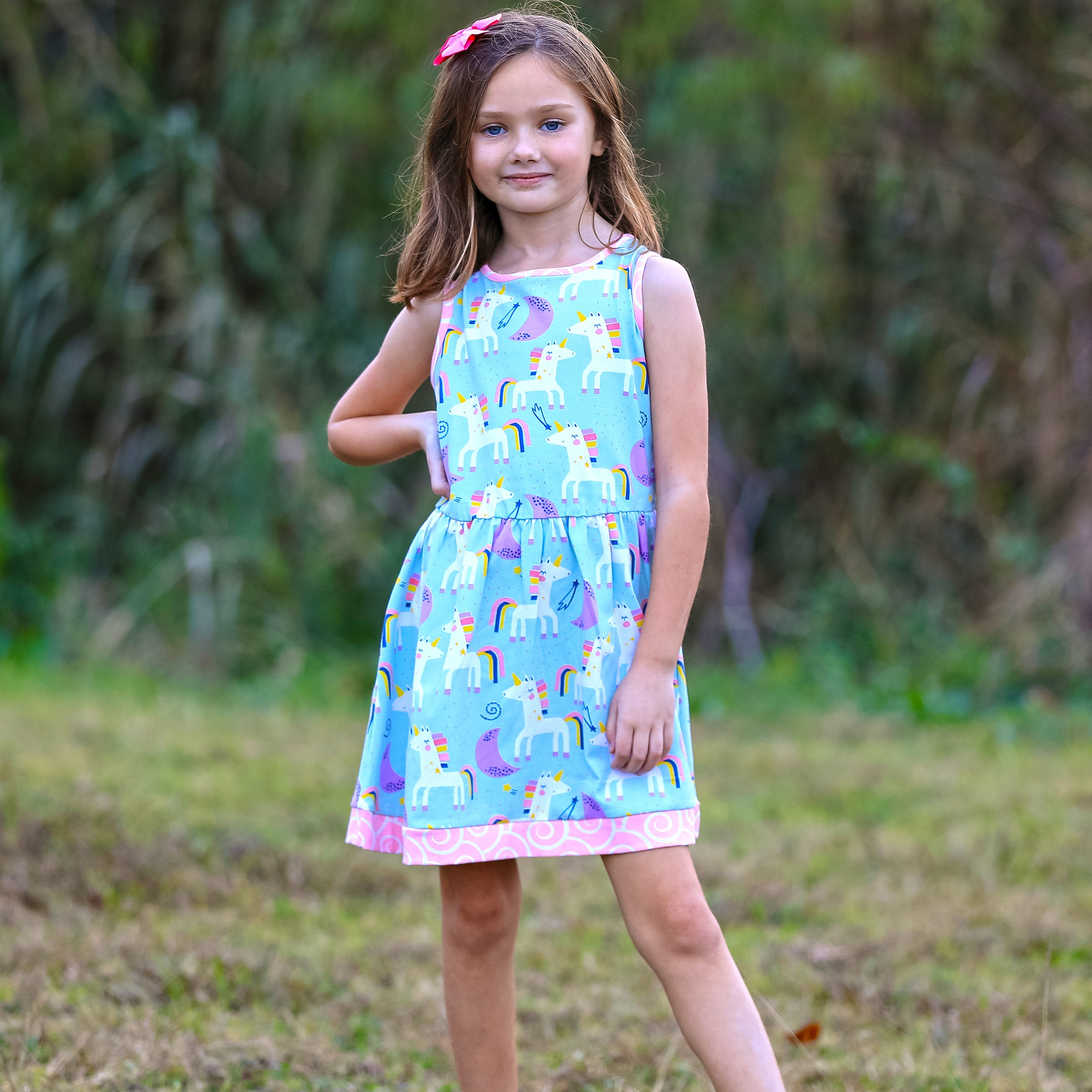AnnLoren Girls Magical Unicorns Rainbows Sleeveless Dress