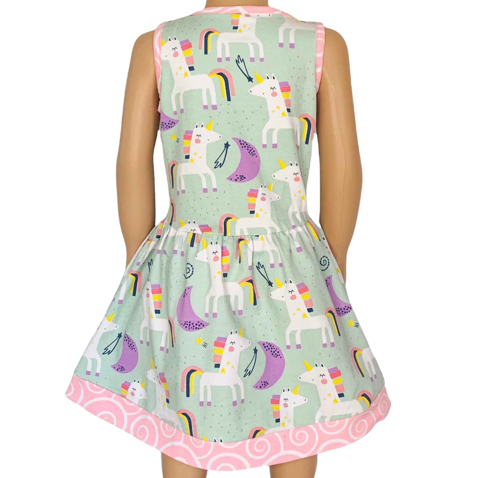 AnnLoren Girls Magical Unicorns Rainbows Sleeveless Dress
