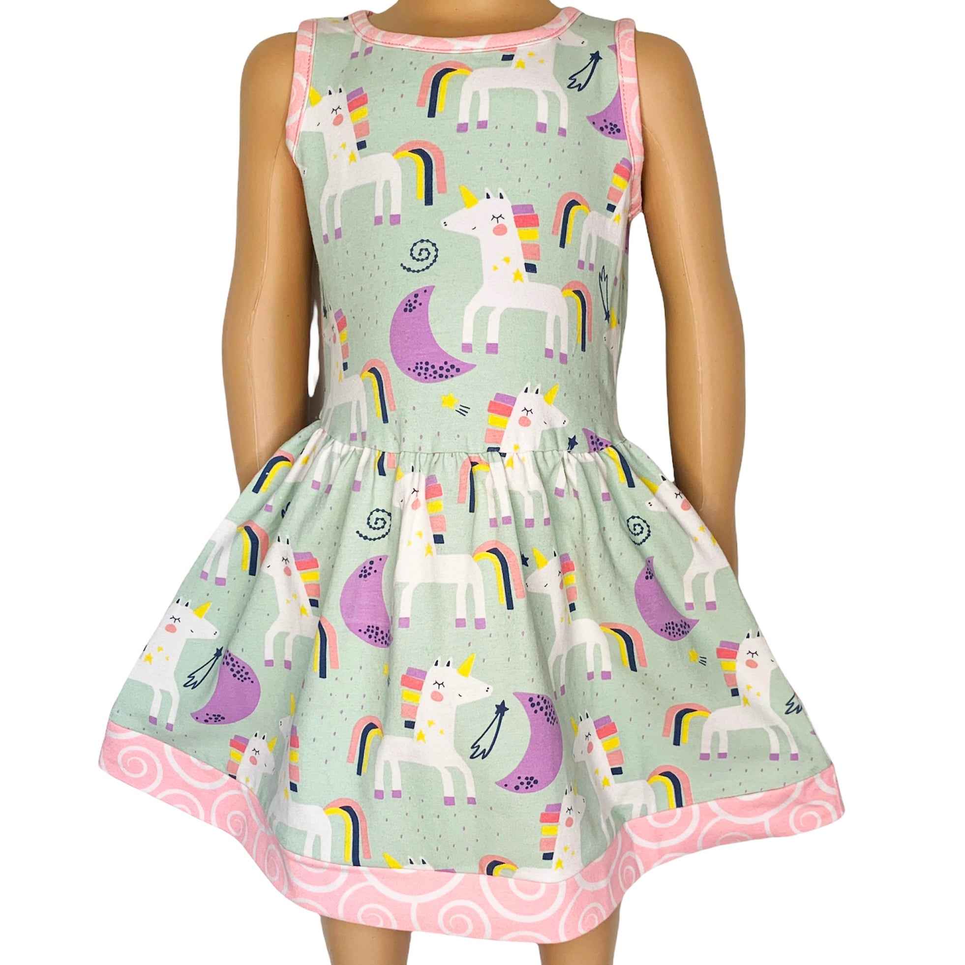 AnnLoren Girls Magical Unicorns Rainbows Sleeveless Dress