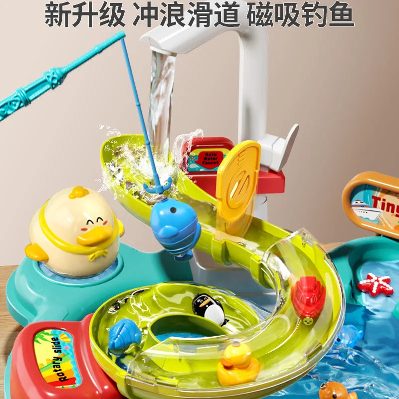 Toy Fishing at the Pool & wash the dishes! with lights and sounds for chidren