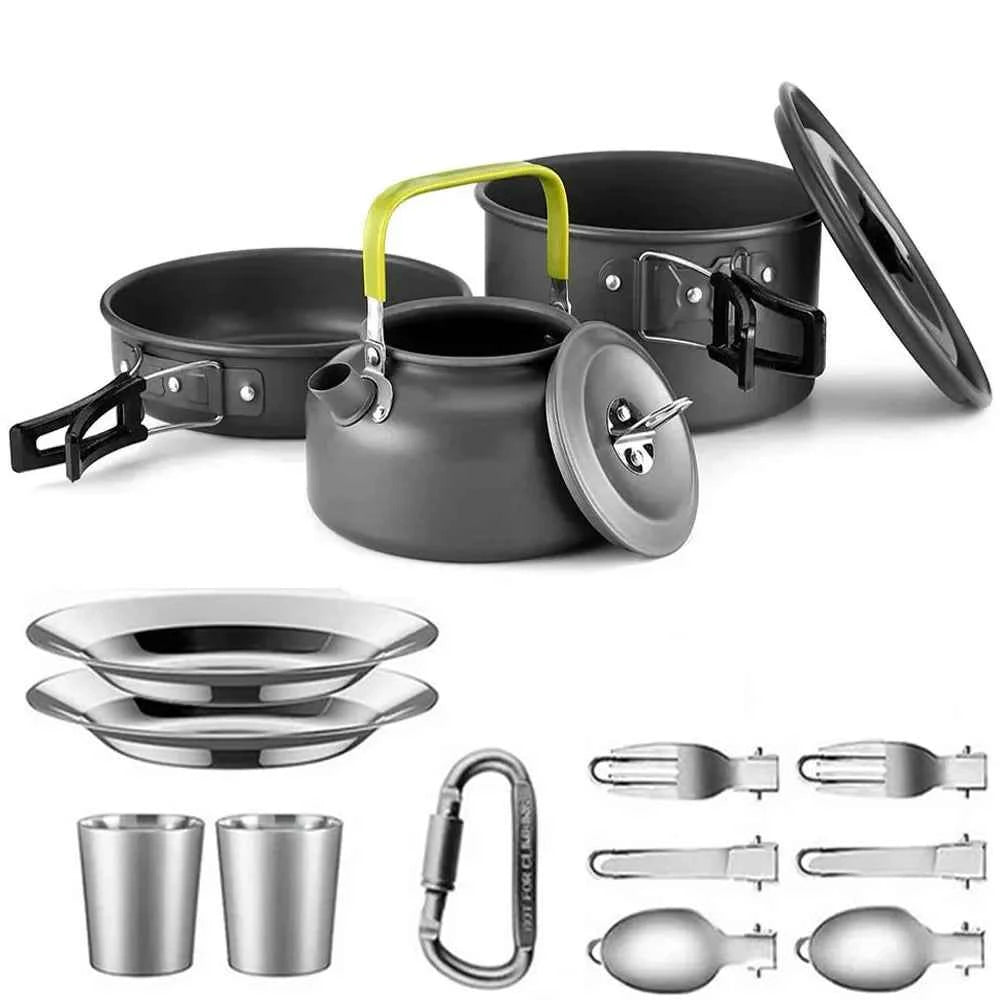 Complete Camping Kitchen Cookware Tableware & Teapot for 2-3