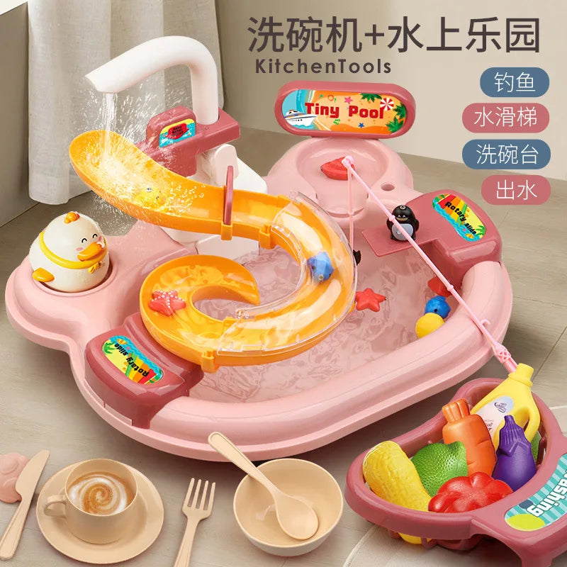 Toy Fishing at the Pool & wash the dishes! with lights and sounds for chidren