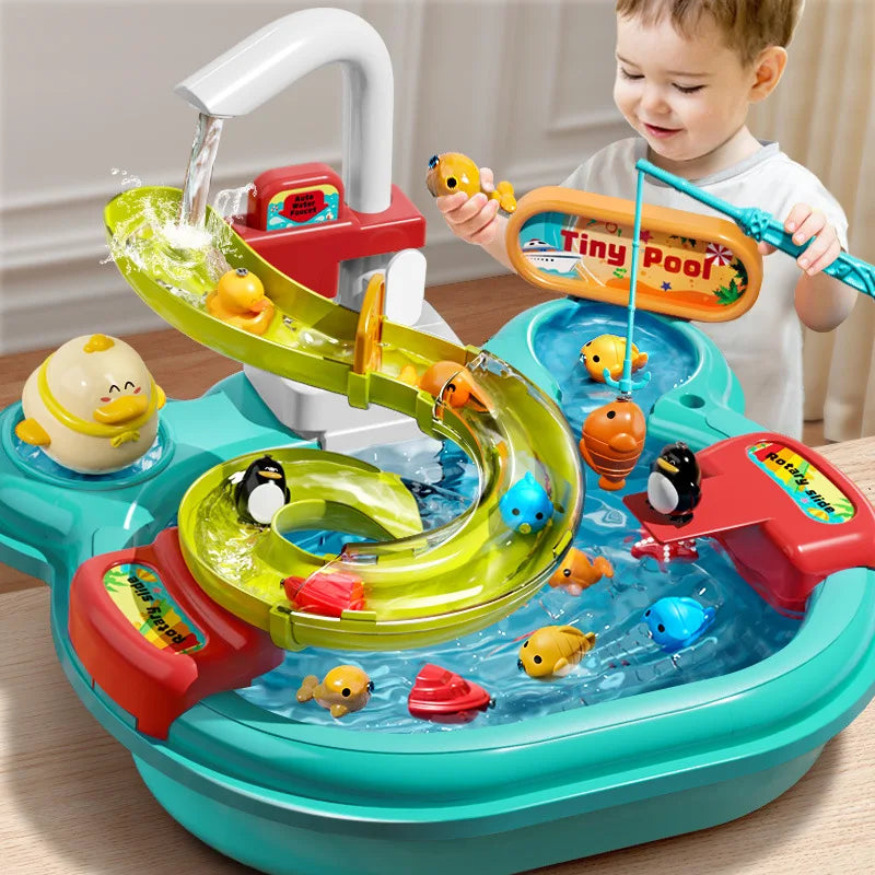 Toy Fishing at the Pool & wash the dishes! with lights and sounds for chidren