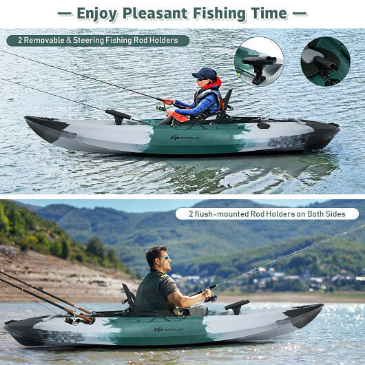 Sit-on-Top Fishing Kayak Boat With Fishing Rod Holders and Paddle-Gray - PW PitStop
