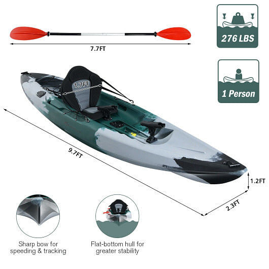 Sit-on-Top Fishing Kayak Boat With Fishing Rod Holders and Paddle-Gray - PW PitStop